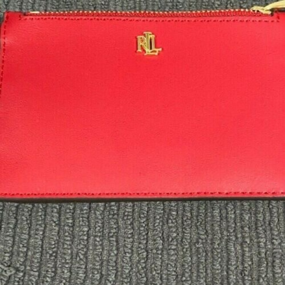 RALPH LAUREN RED SLIM LEATHER WALLET COIN KEY CHAI - Picture 3 of 4